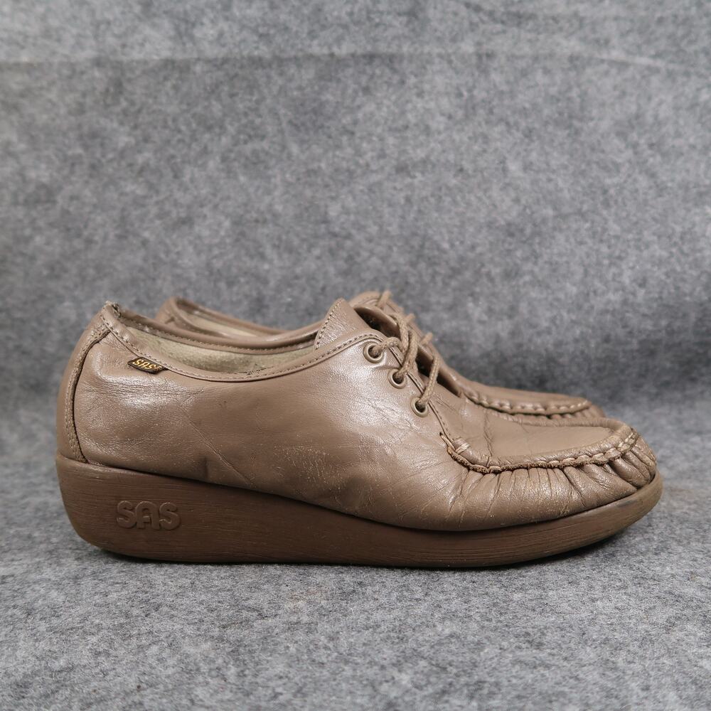 SAS Shoes Womens 8 Siesta Moccasin Sneakers Comfort Mocha Leather Lace Up Casual